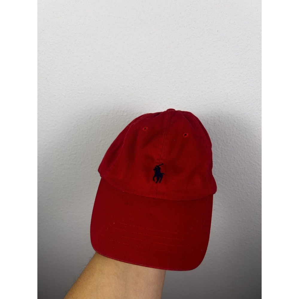 Polo Ralph Lauren Red Baseball Cap Leather Strap Navy Pony Dad Hat Adjustable